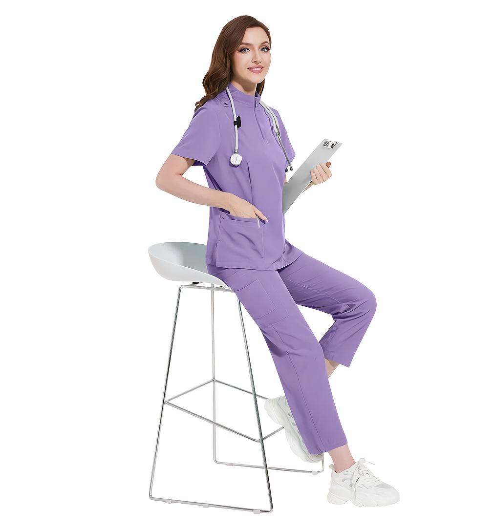 Ladies Healthcare Scrub Set with Multi-Pockets, Breathable Quick-Dry Wrinkle-Resistant Fabric, Casual Loose-Fitting Design for Home and Clinic Ladies Healthcare Scrub Set with Multi-Pockets, Breathable Quick-Dry Wrinkle-Resistant Fabric, Casual Loose-Fitting Design for Home and Clinic
