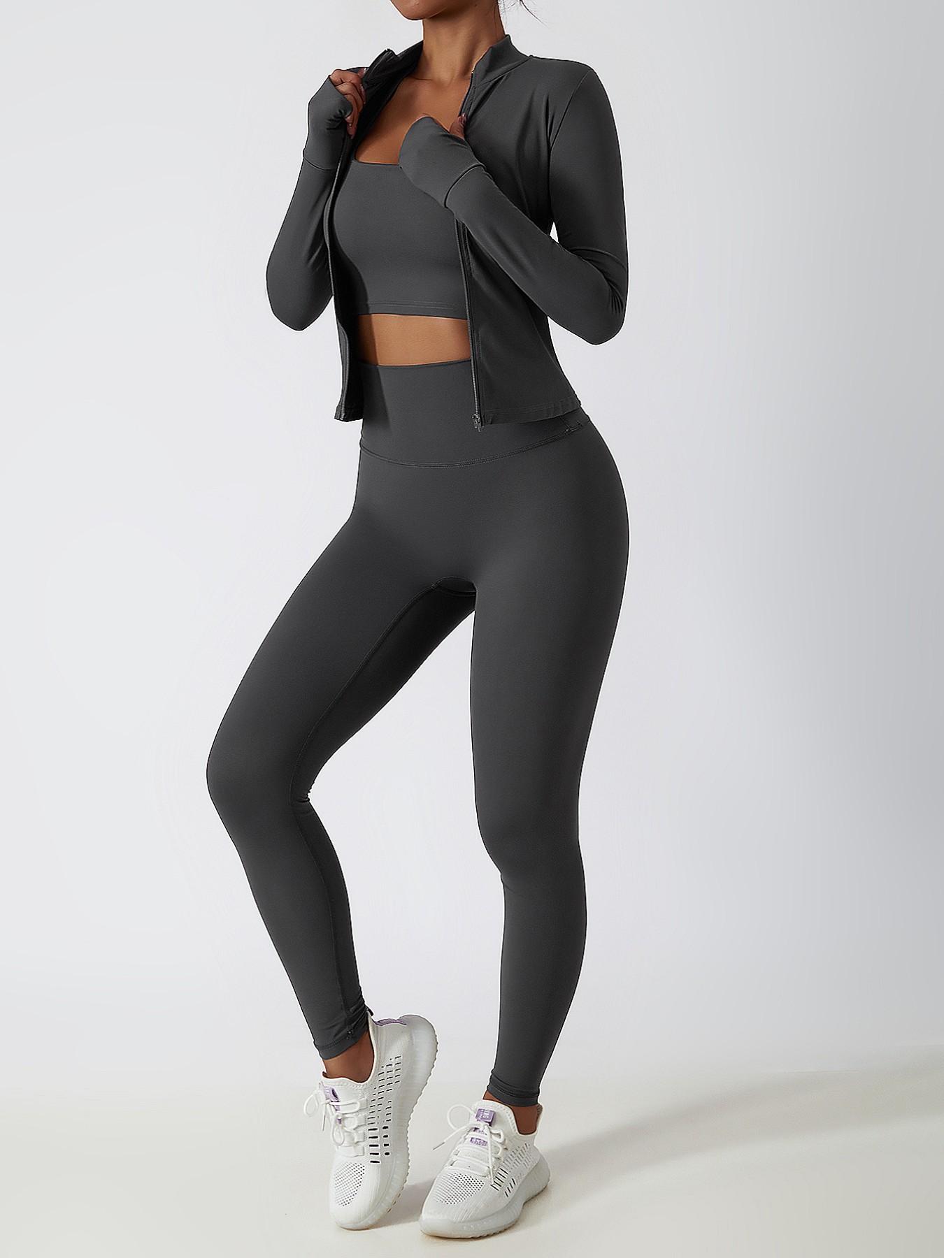 Women's High Waist Zipper Long Sleeve Yoga Pants Set, Elastic and Comfortable, Casual Wear for Daily, Fitness Running Cycling, Sportswear, Gym Outfit