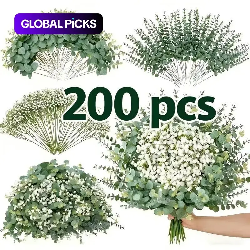 200 Pcs Mixed Artificial Eucalyptus Stems, Baby's Breath Flowers, Decorative Faux Flowers for Weddings, DIY Bouquets, Home Decor, Faux Greenery Plants, Decorative Florals #GLOBAL PICKS