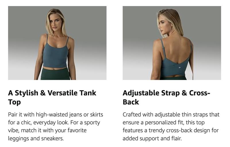 Colorfulkoala Women's Dreamlux Crop Tank Tops with Built in Bra Adjustable Workout Yoga Camisole