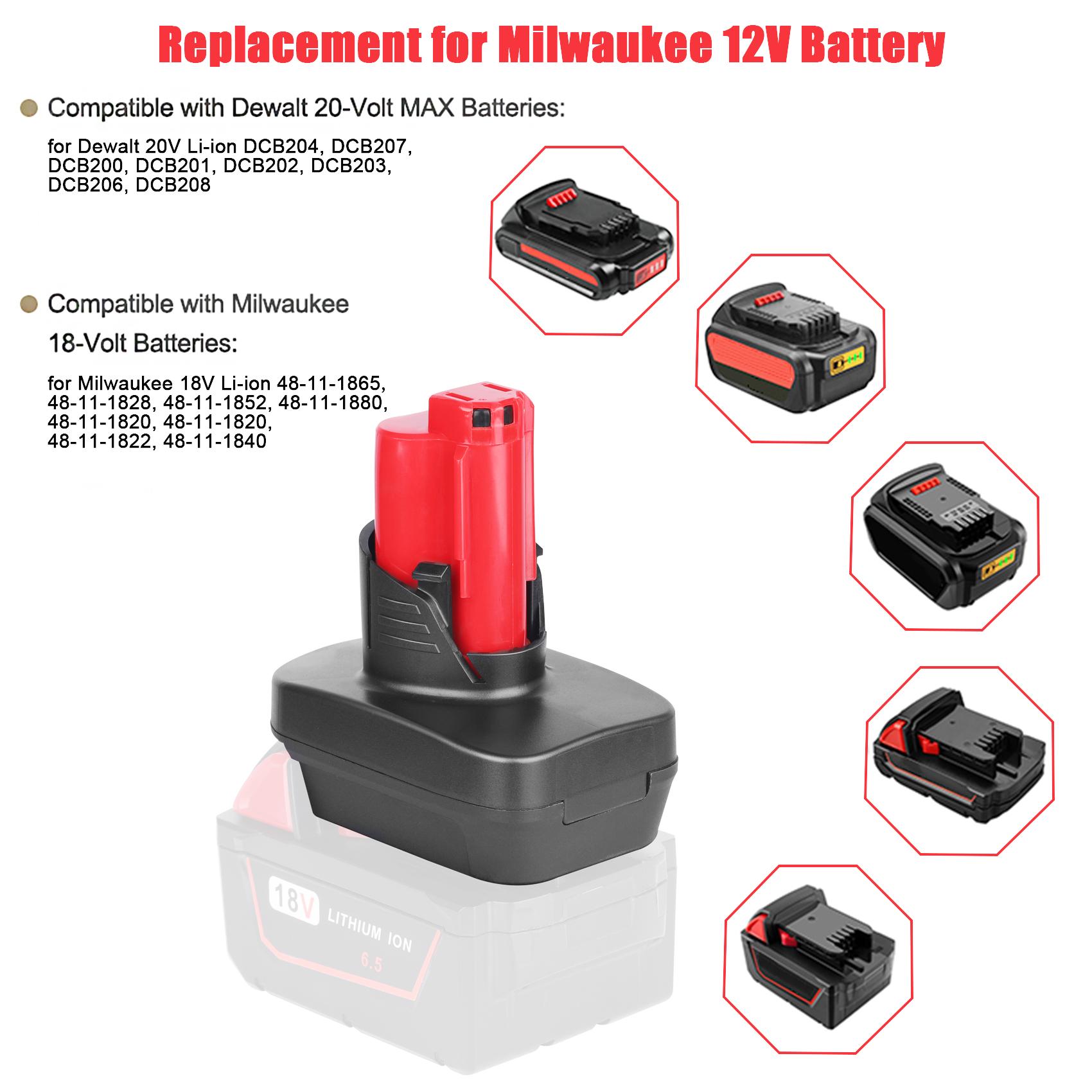 KUNLUN Adapter for DeWalt 20V Battery & for Milwaukee ∧∧-18 18V Battery Convert for ∧∧-18 to for ∧∧-12 Battery for Milwaukee ∧∧-12 Battery Compatible with Milwaukee ∧∧-12 12V Cordless Power Tools Use (Adapter Only)