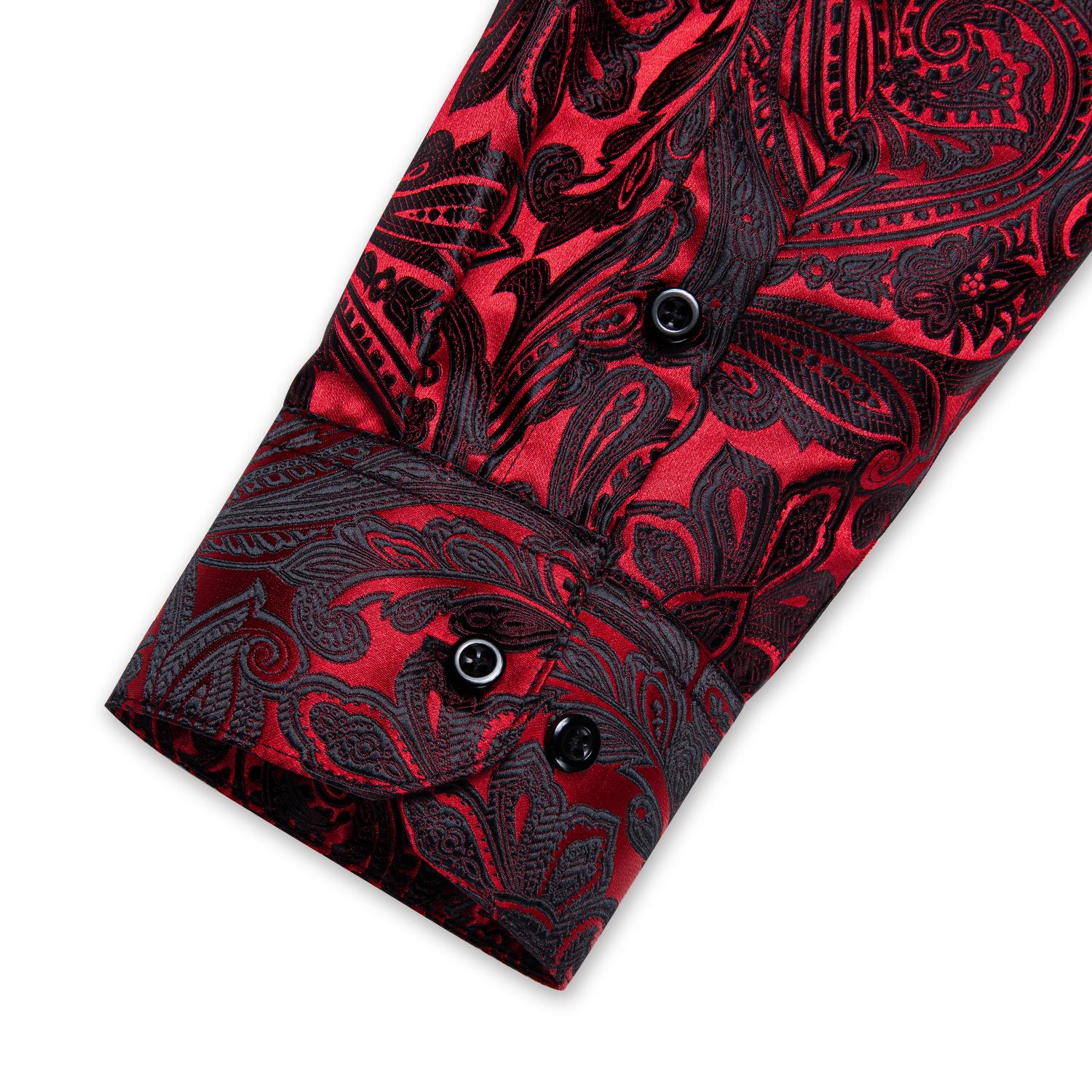 AILISUS Plus Size Men's Paisley Floral Dark Red Long Sleeve Dress Shirt Luxury Formal Casual Breathable Winkle Free Jacquard Button Down Shirts Men Shirts For Wedding Party Form Menswear Tropical SpringStatements