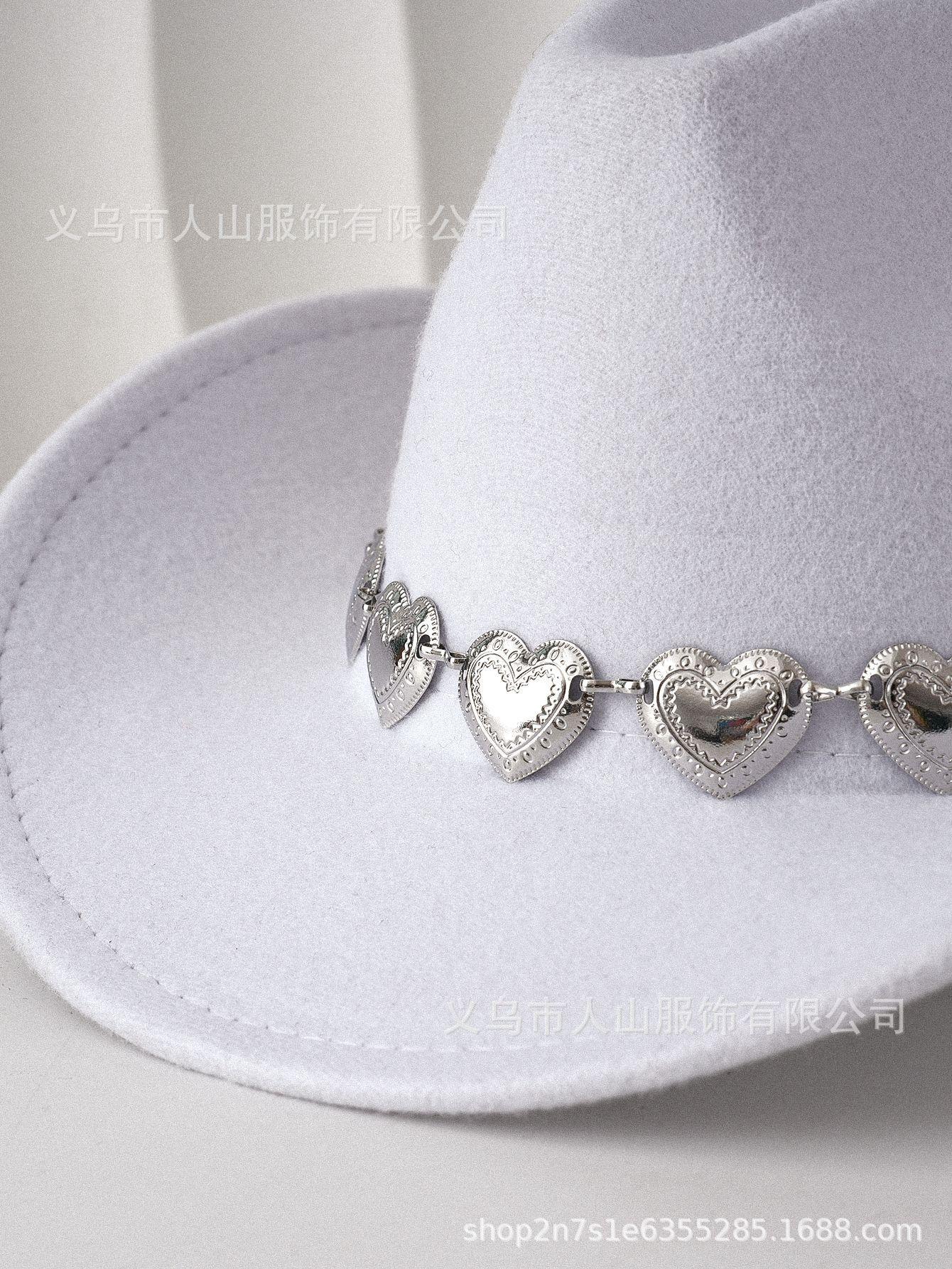 European and American cross-border hollow metal oversized love chain hat chain hip hop punk cowboy hat top hat retro felt hatSpeedy Smarts