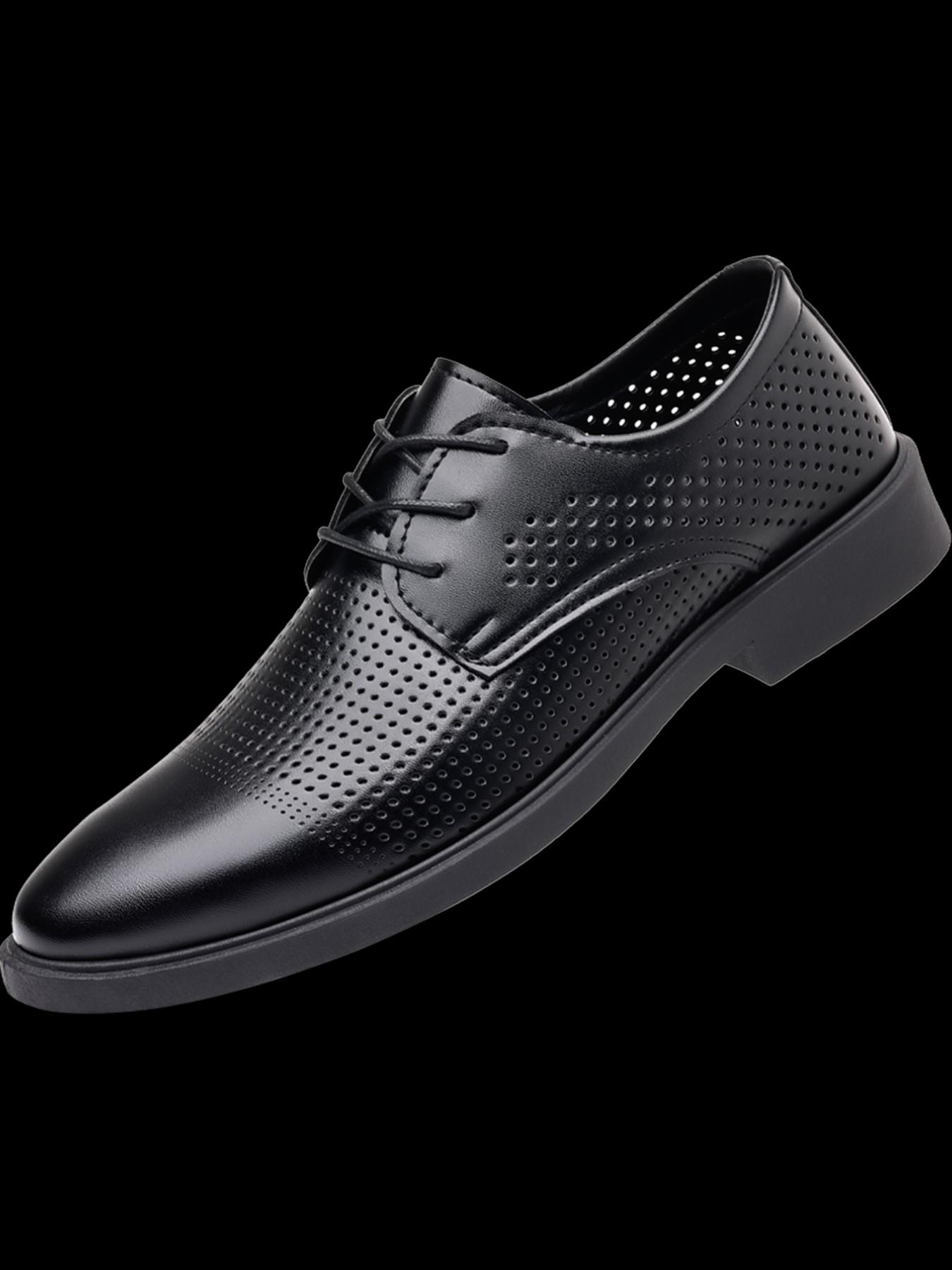 Men's Business Leather Shoes, Breathable Perforated Design, Soft Sole Anti-Slip, Sizes 39-44, Summer Formal Wedding Shoes
