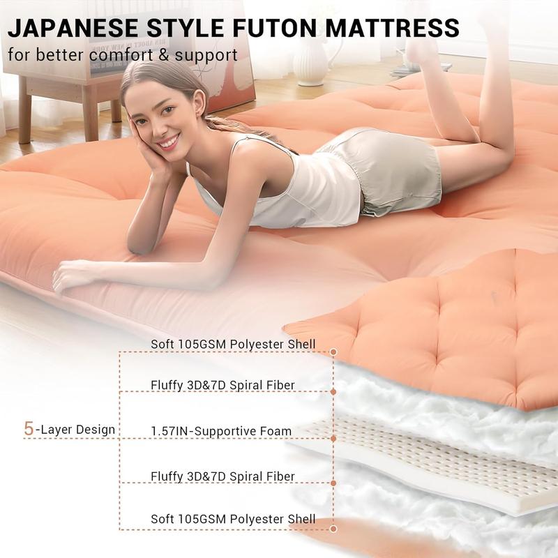 Futon Mattress, Japanese Floor Mattress Twin/Full Size Floor Mat for Sleeping Adult Size, Foldable Tatami Mattress Roll Up Floor Bed Mattress for House Guest Camping Dorm