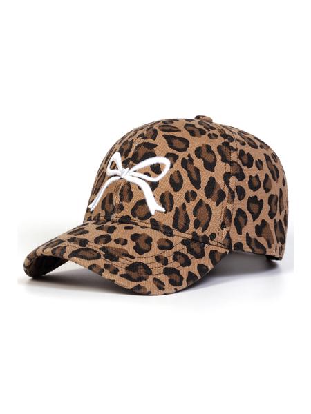Unisex Leopard Print Baseball Cap with Bow Embroidery, Adjustable Fitted Sun Hat for Outdoor Travel Beach Vacation All Seasons Animal Print Snapback