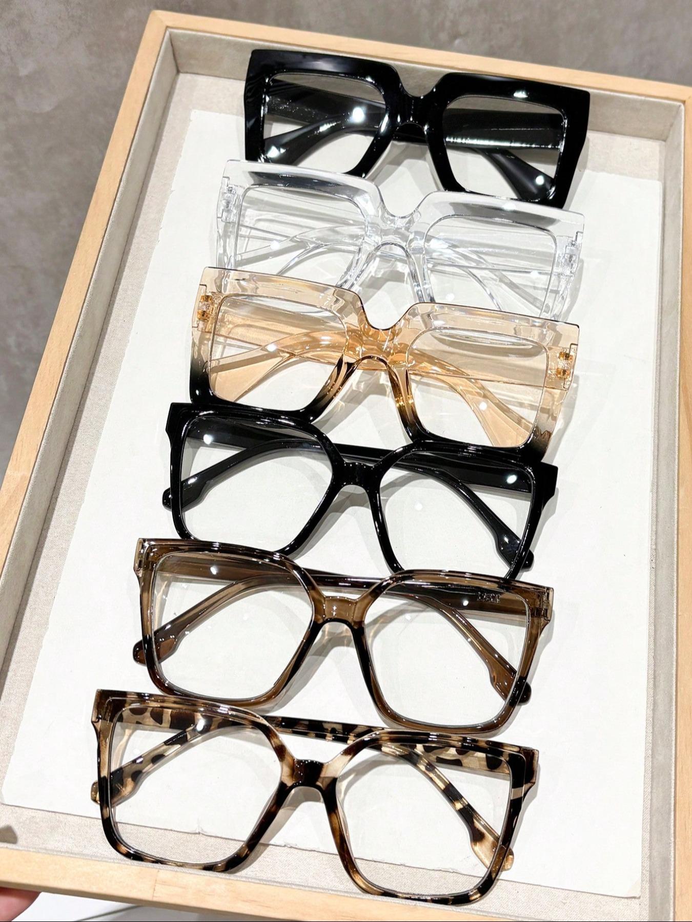 Women's Elegant Large Frame Square Plastic Glasses, Leopard Print & Transparent Lenses, Versatile Street Style, Driving, Daily Wear