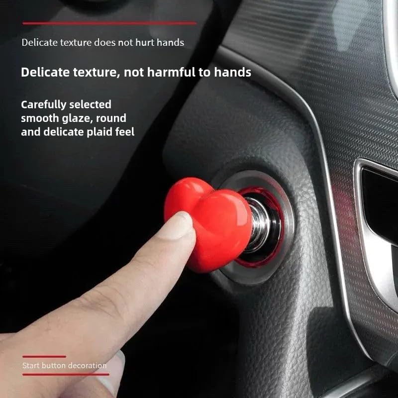 Car One-Button Start Button with Joystick, Interchangeable Knob, Engine Start/stop Lever, Full Metal Ball Cover, Decorative Accessories, Heart Shape