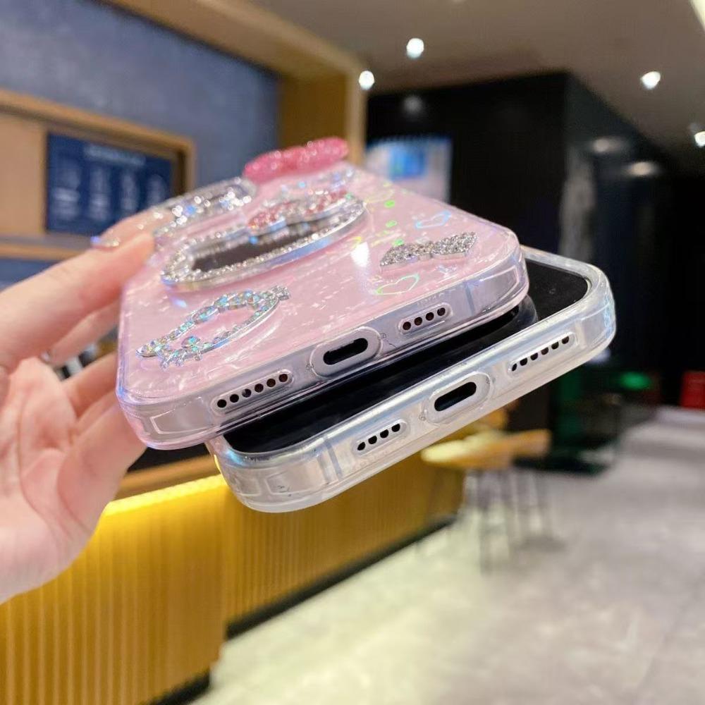 Trendy Cute Shell Pattern Sparkling Cat Mirror Phone Case For iPhone 17 16 15 14 13 12 Pro Max Plus Fashion Protective Cover