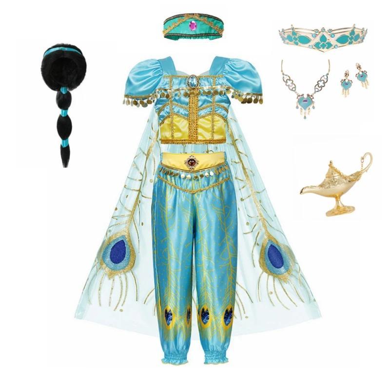 Kids' Jasmine Princess Costume, Polyester Halloween Party Dress, All-Season Girls' Costume Outfit