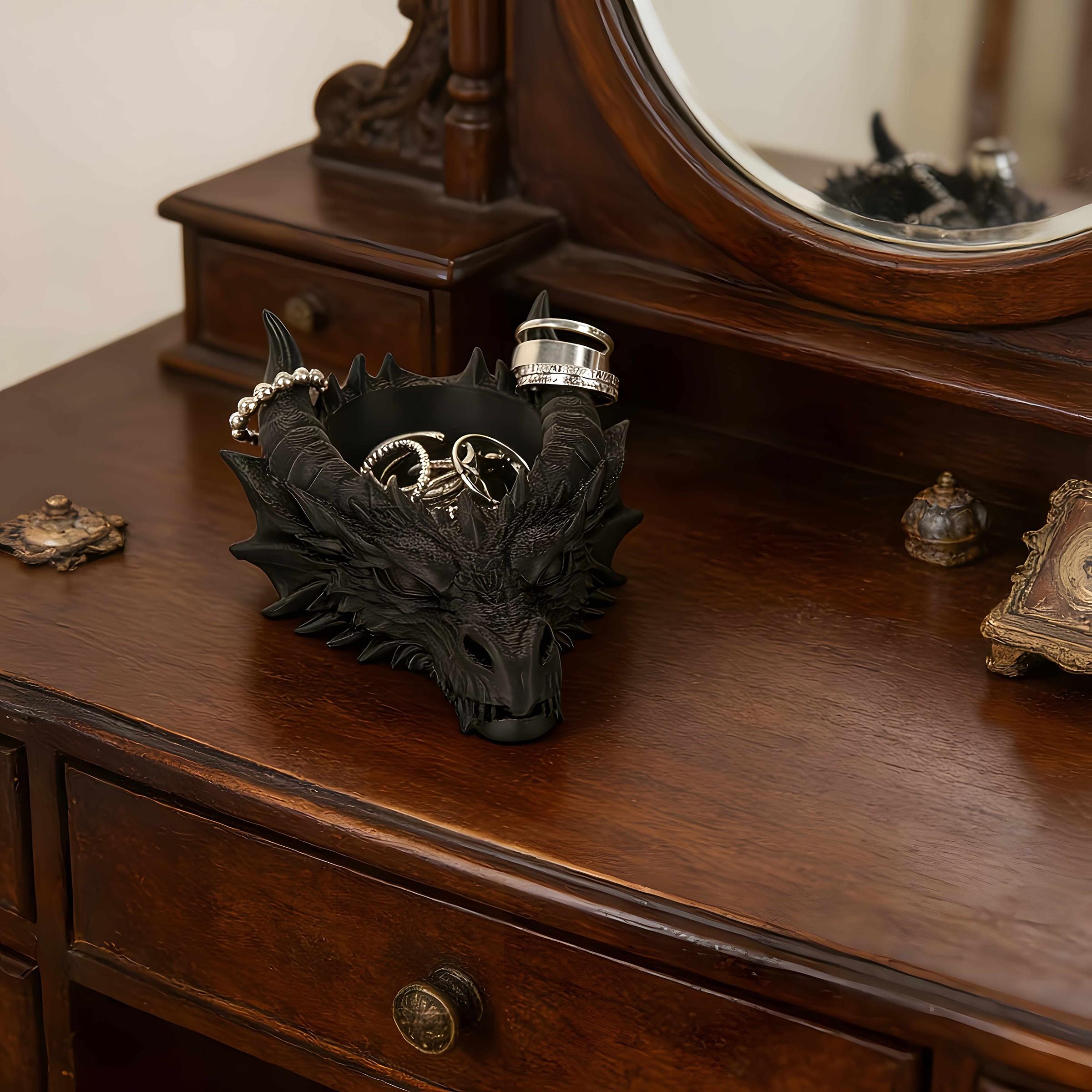 Gothic Dragon Head Jewelry Storage Tray, Dark Style Desktop Decor, Ring Necklace Display Stand, Practical Desk Organizer, Cool Decoration
