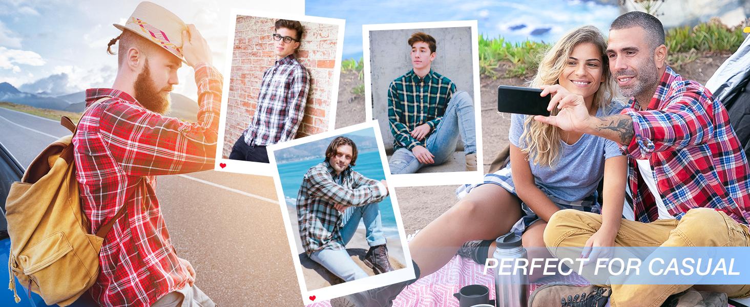 2-Pack Alimens & Gentle Men's Plaid Button Down Shirts Cotton Long Sleeve Dress Shirts Regular Fit Gingham Shirts Top Menswear