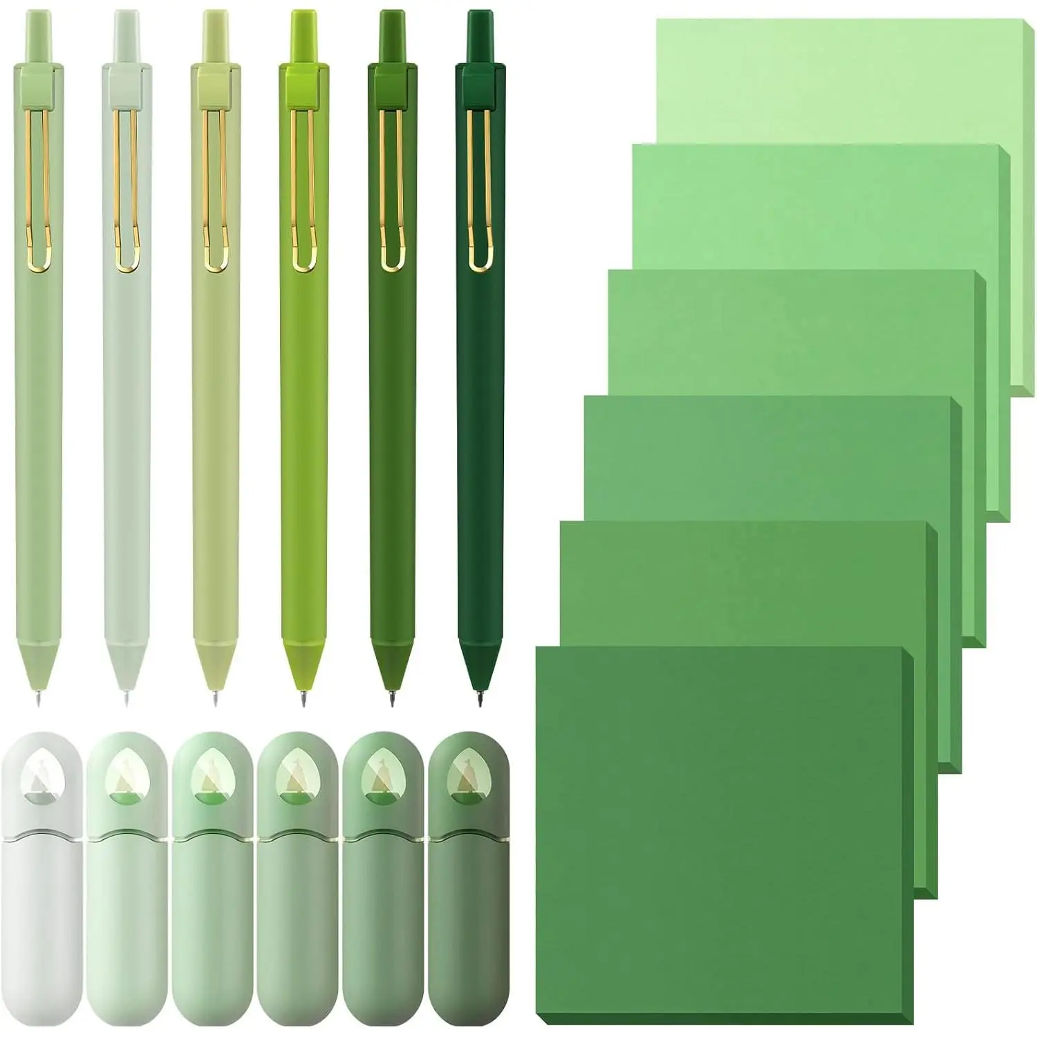 18 count Aesthetic School Supplies Gradient Green Gifts Set for Student Teacher Sticky Notes Black Ink Pens Correction Tape Stationery Set for  to School Office  Desk Accessories