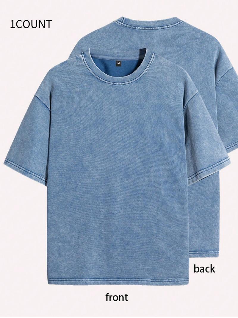 Men's Retro Style Washed Distressed Crew Neck Tee, Regular Fit Casual Comfy Short Sleeve Round Neck T-shirt for Fashion Men's Top, Menswear