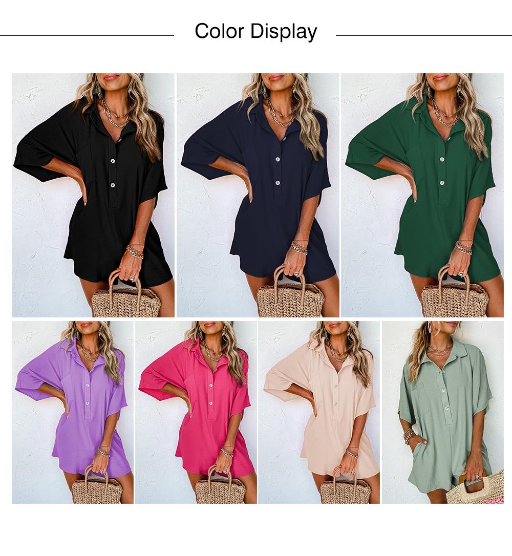 Asvivid Women's Oversized Summer Romper - Half Sleeve Button Collar Pocket Jumpsuit, Casual Chic Loose Fit Vacation Outfit