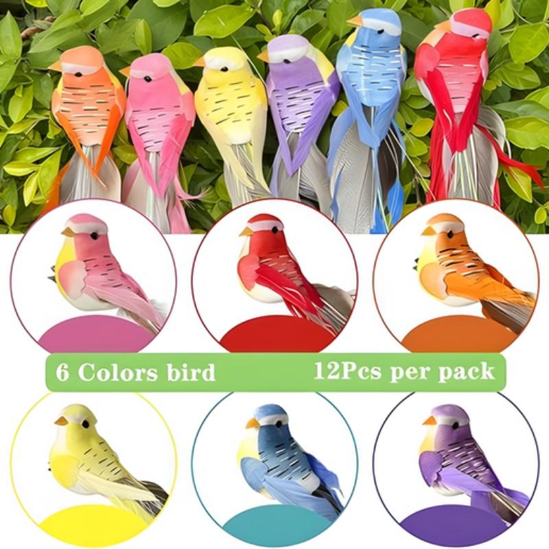 6-Piece Set Realistic Bird Decorations, Garden Decoration, Living Room Plant Decor, Outdoor Plant Decor, Forest Party Supplies, Random Colors