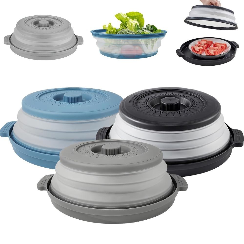 1pc Foldable Food Splash Guard, Transparent, Multi-layer, Kitchen Splash Cover with Vent Holes