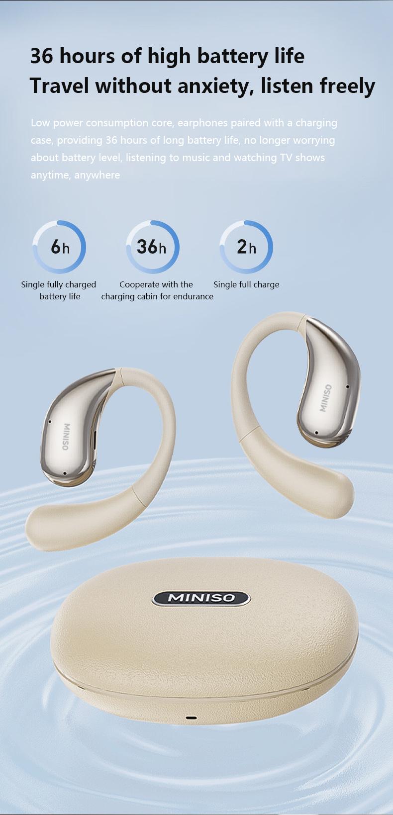 MINISO X69 OWS Wireless Headphones Open Ear Earbuds Bluetooth 5.4,Earphones HiFi Sound Headset with Charging Case Audio Electronic
