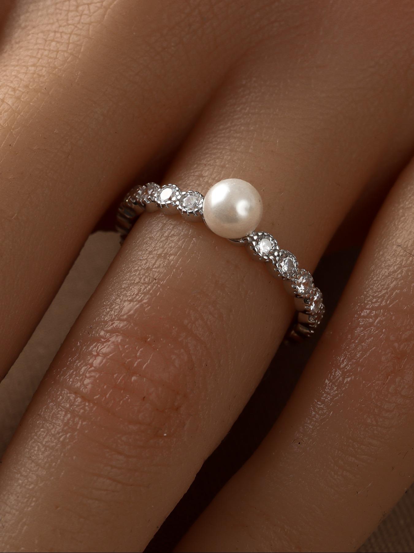 S925 Sterling Silver Ring synthetic pearl engagement ring, stackable promise ring for women & girls, minimalist style, anniversary and Valentine's Day gift