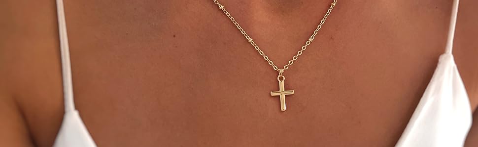 Cross Necklace for Women,Double Cross Necklace 14K Gold Plated Cross Pendant Necklace Dainty Gold Cross Necklaces for Women Trendy Small Cross Charm Necklace Simple Cute Choker Necklaces Gold Jewery, Dainty Necklaces