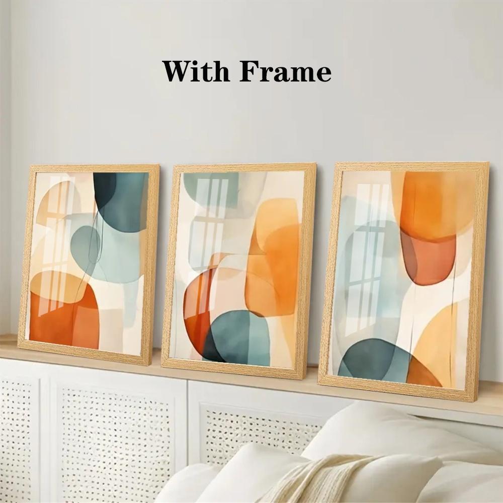 3 Pieces Optional Wooden Frame Colorful Abstract Simple Canvas Painting Wall Poster Bohemian Modern Wall Decor Spring Decor Interior Office Home Room Decor Color Accurate Reproduction Hanging Painting Study Office Wall Painting