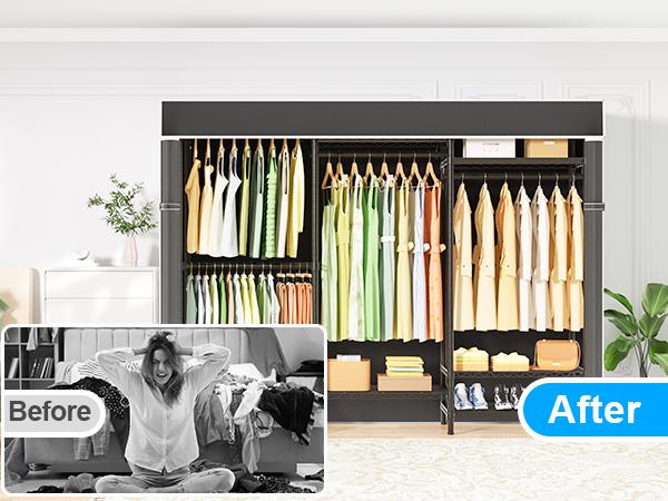 Ulif Heavy Duty Closet Organization System, Freestanding Clothes Rack, Adjustable, 63"W x 16"D x 77"H, 960 lbs Weight Capacity, with Dust Cover, Black Ulif Heavy Duty Closet Organization System, Freestanding Clothes Rack, Adjustable, 63"W x 16"D x 77"H, 960 lbs Weight Capacity, with Dust Cover, Black