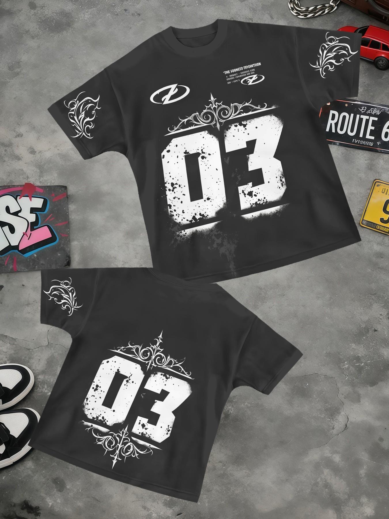 Men Graphic Matching Outfit, Vintage Tribal Number Print Short Sleeve Tee & Elastic Waist Curved Flare Trousers, Soft Airy Material, Cool Trendy Suit For Outdoor Leisure Time