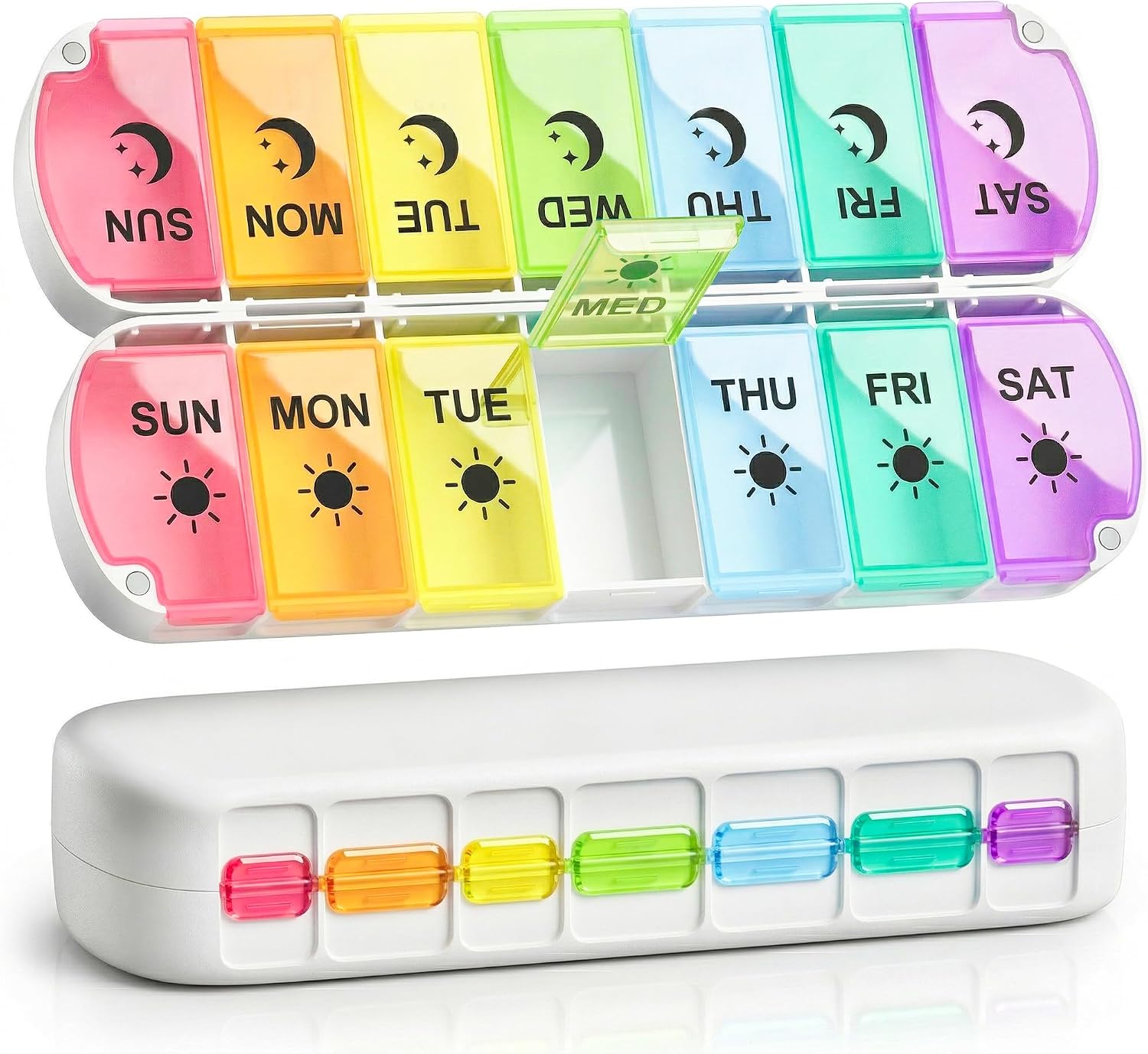 Pill Organizer 2 Times a Day,Foldable Weekly AM PM Pill Case,Large Pill Box | Easy to Open,Never Spill Pills,Magnetic Travel Medicine Pill Organizer 7 Day,Day Night Pill Container for Vitamin Supplement