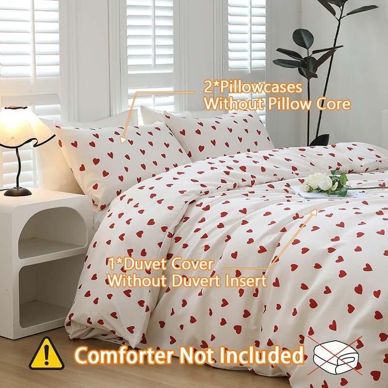 3-Piece Red Small Heart Print Duvet Cover Set, Includes 1 Duvet Cover and 2 Pillowcases (Without Insert), Soft and Comfortable, Machine Washable for Easy Care, Ideal Gift.