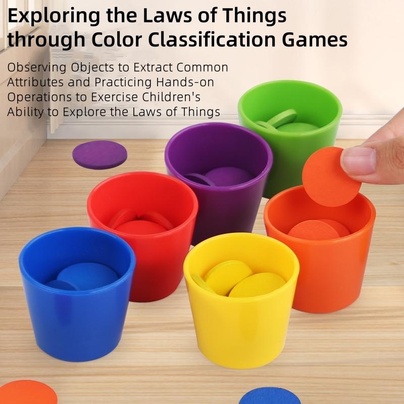 Color Sorting Cups and Memory Discs Game, Shape Sorter, Color Recognition Matching Logic Thinking Training, Fine Motor Skills, Hand Eye Coordination