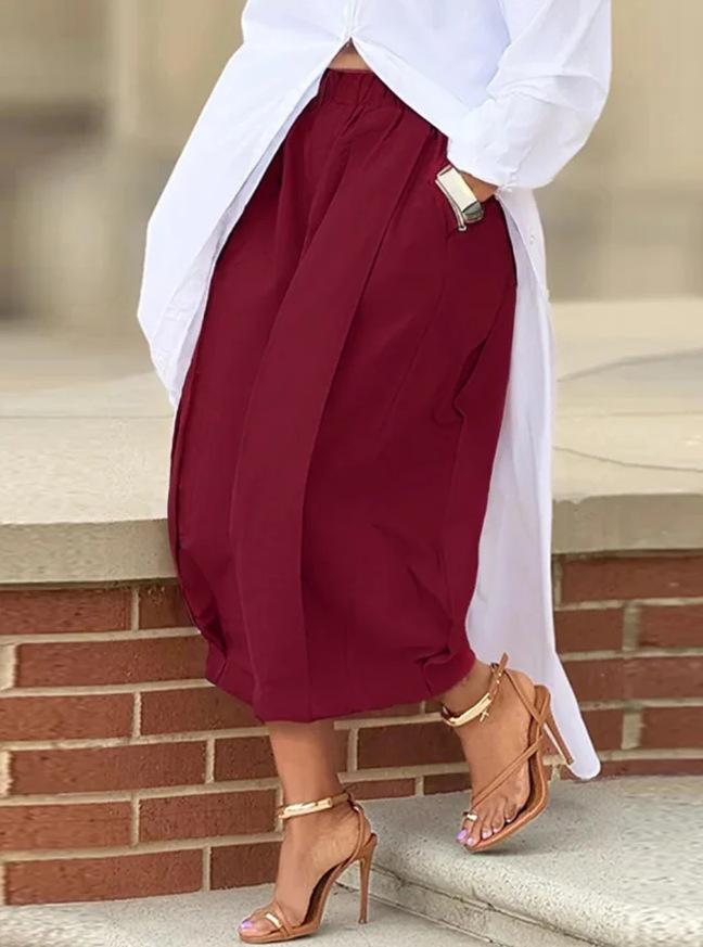 Women Elastic Waist Wide Leg Cropped Pants, Solid Color Loose 9‑Ankle Length Trousers With Pockets, Casual Daily Summer Palazzo Pants