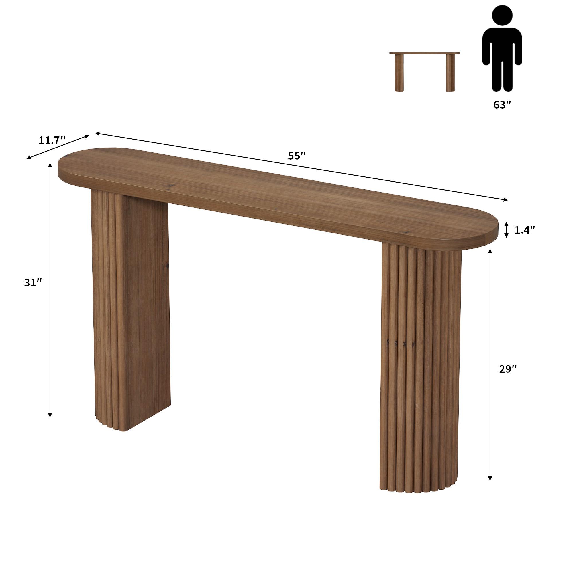 Fluted Solid Wood Console Table Farmhouse Entryway Table with Rounded Corners, Morden Sofa Tables Behind Couch for Foyer, Entrance, Living Room, Hallway
