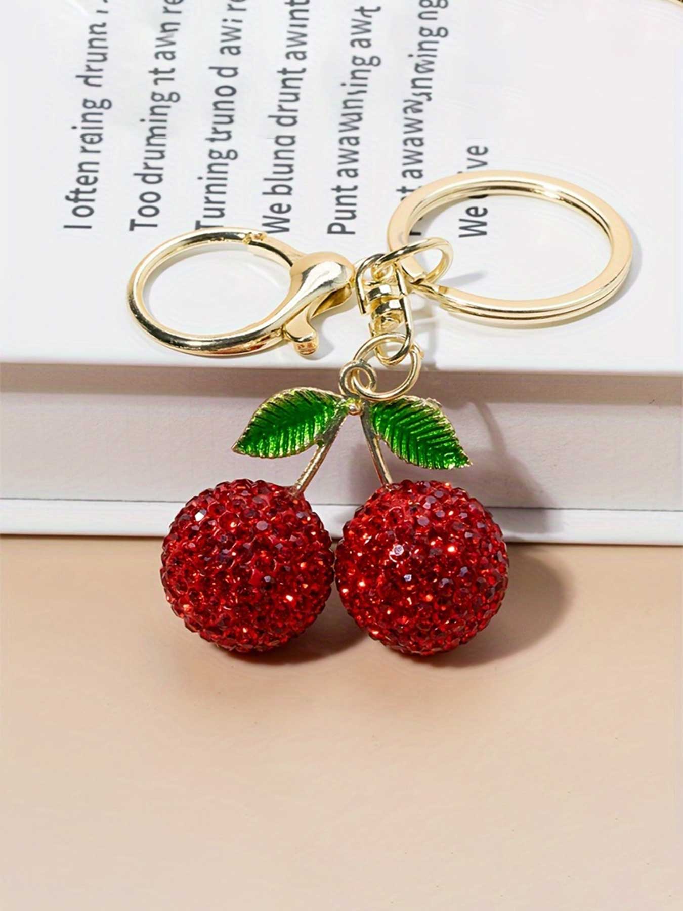 Cute Rhinestone Cherry Keychain with Red & Pink Glitter-Studded Cherry Pendant Women's Cherry Keyring Rhinestone Fruit Charms Trendy Cute Keychain Bag Keychain Backpack Handbag Bag Chain Accessory Jewelry Valentine's Day Gift Bling Bling Keychains