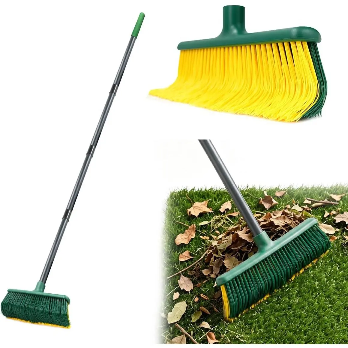 Artificial Turf Curved Rake with 4-Section Adjustable Steel Handle from 34" to 63", Bristle Artificial Grass Turf Broom for Easy Quick  Leaves,  Grass, Debris, Shrubs,  Hairs
