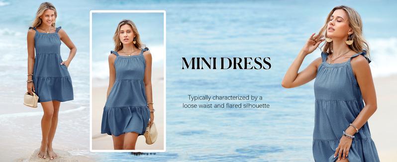 Danedvi Womens Summer Denim Dress Square Neck Ruffle Trim Sleeveless Babydoll Dress Flowy Jean Dress with Pockets