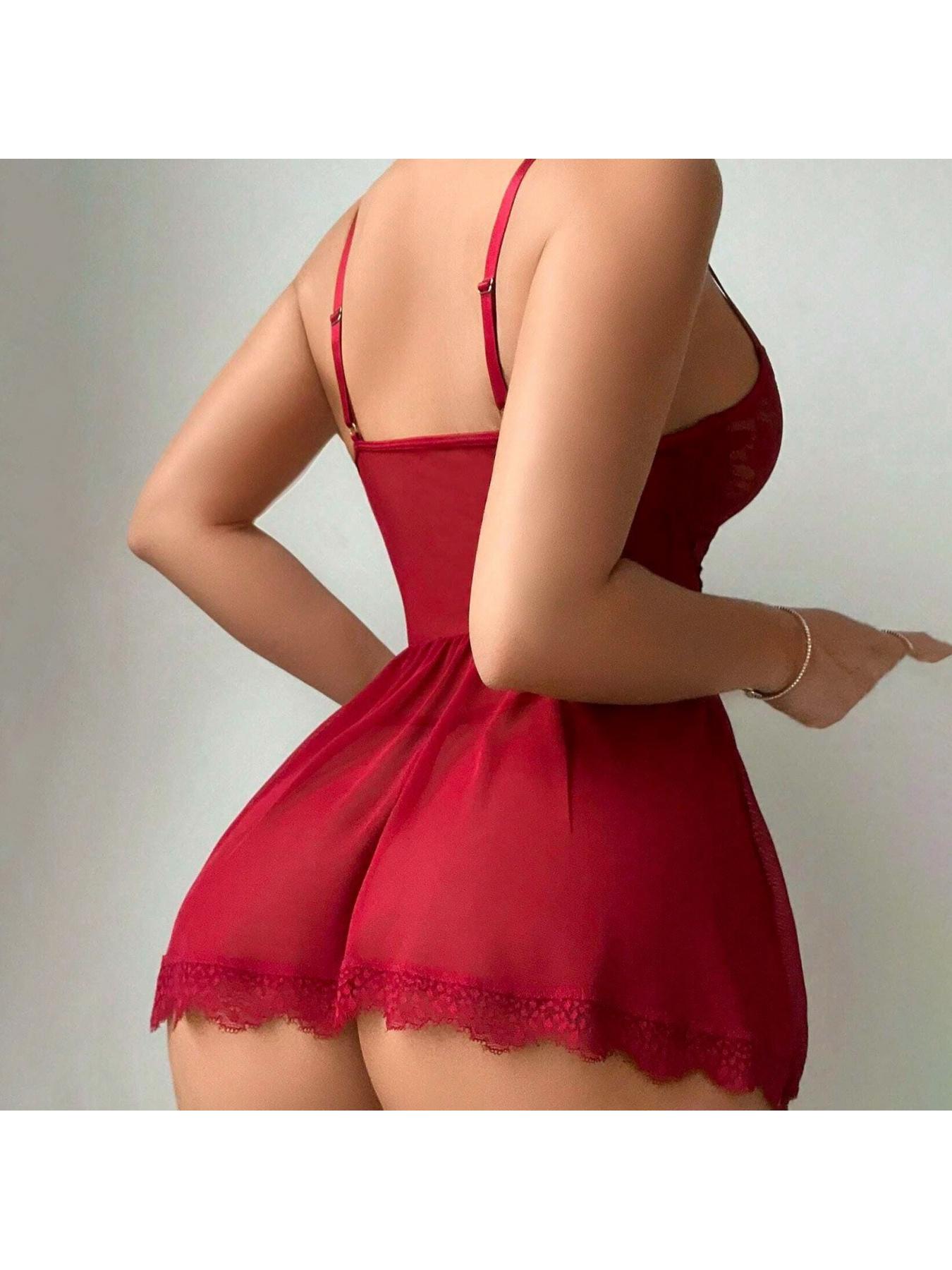 3 Piece Elegant Mesh Camisole Dress Gothic Lingerie Set Floral Pattern Adjustable Breathable Fabric Party Wear with Thigh High Socks & Shoulder Straps Sexy Women's Outfit