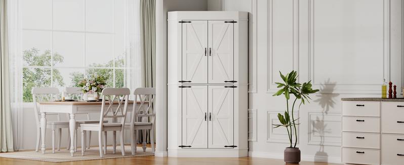 71" Kitchen Pantry Storage Cabinet with Corner Cabinet, Doors & Shelves, Tall Kitchen Hutch for Food Pantry, Farmhouse Furniture pantry cabinet kitchen cabinets bathroom storage cabinet