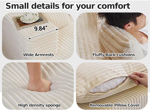 CHORRO 108''Sectional Boneless Cloud Sofa,Modern Modular L-Shape Couch for Living Room,Corduroy Convertible Sponge Sleeper Sofas,Upholstered Lougne Chaise Couchs-with Soft Pillow(Camel,Left Chaise)