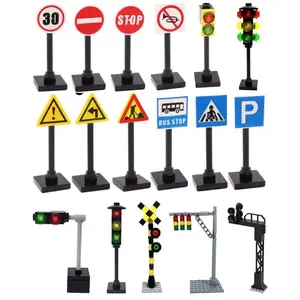 Urban Traffic Signs Street Speed Limit Warnings Assembly Parts MOC Street Lights Traffic Lights Building Blocks Educational Toys