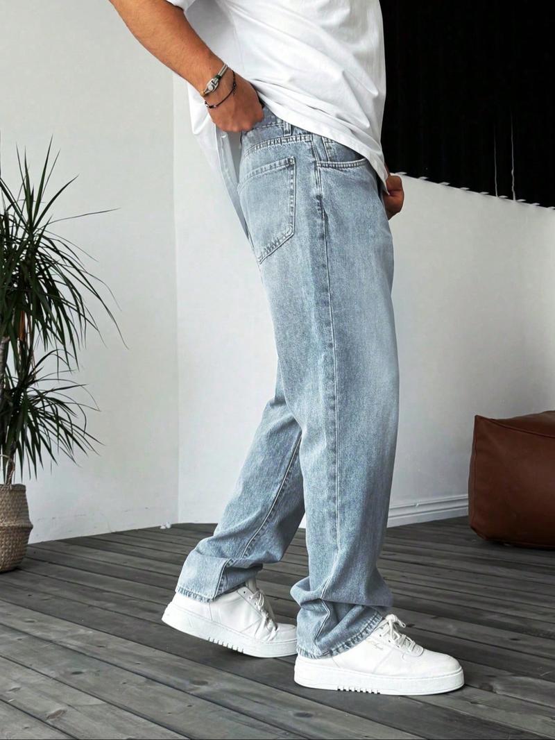 Men's Loose Straight Leg Jeans, New Trendy Street Style Casual Pants, Fashion Versatile Denim Trousers for Men, Denim Clothing Men's Loose Straight Leg Jeans, New Trendy Street Style Casual Pants, Fashion Versatile Denim Trousers for Men, Denim Clothing