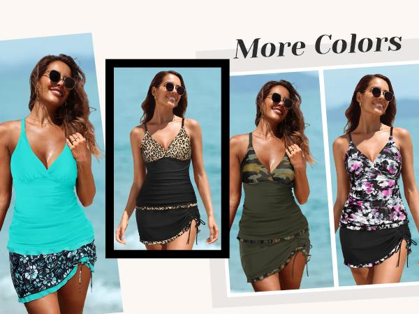 Daci Women Tankini Swimsuits with Skirt - Two Piece Tummy Control Skirted Bathing Suits Swimwear