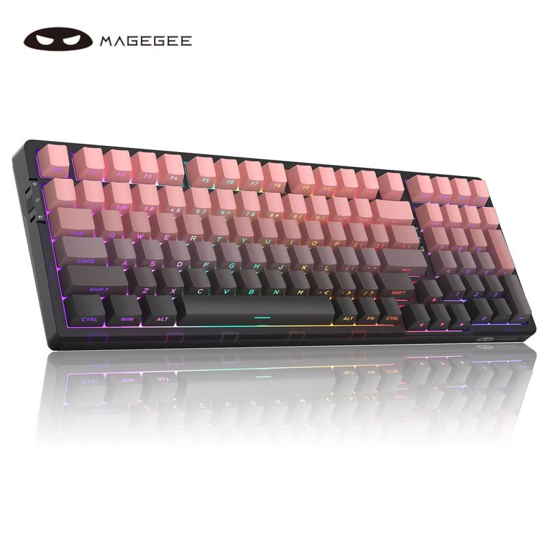 MageGee New Wireless Gasket Keyboard Light100, 99keys, Creamy sound keyboard, Silent Typing, RGB lighting, All keys hot-swappable, Customized pre-lub linear switches, PBT Side-Printed keycaps, large capacity battery @8000mAh, Supports 2.4G/ BT /wired MageGee New Wireless Gasket Keyboard Light100, 99keys, Creamy sound keyboard, Silent Typing, RGB lighting, All keys hot-swappable, Customized pre-lub linear switches, PBT Side-Printed keycaps, large capacity battery @8000mAh, Supports 2.4G/ BT /wired