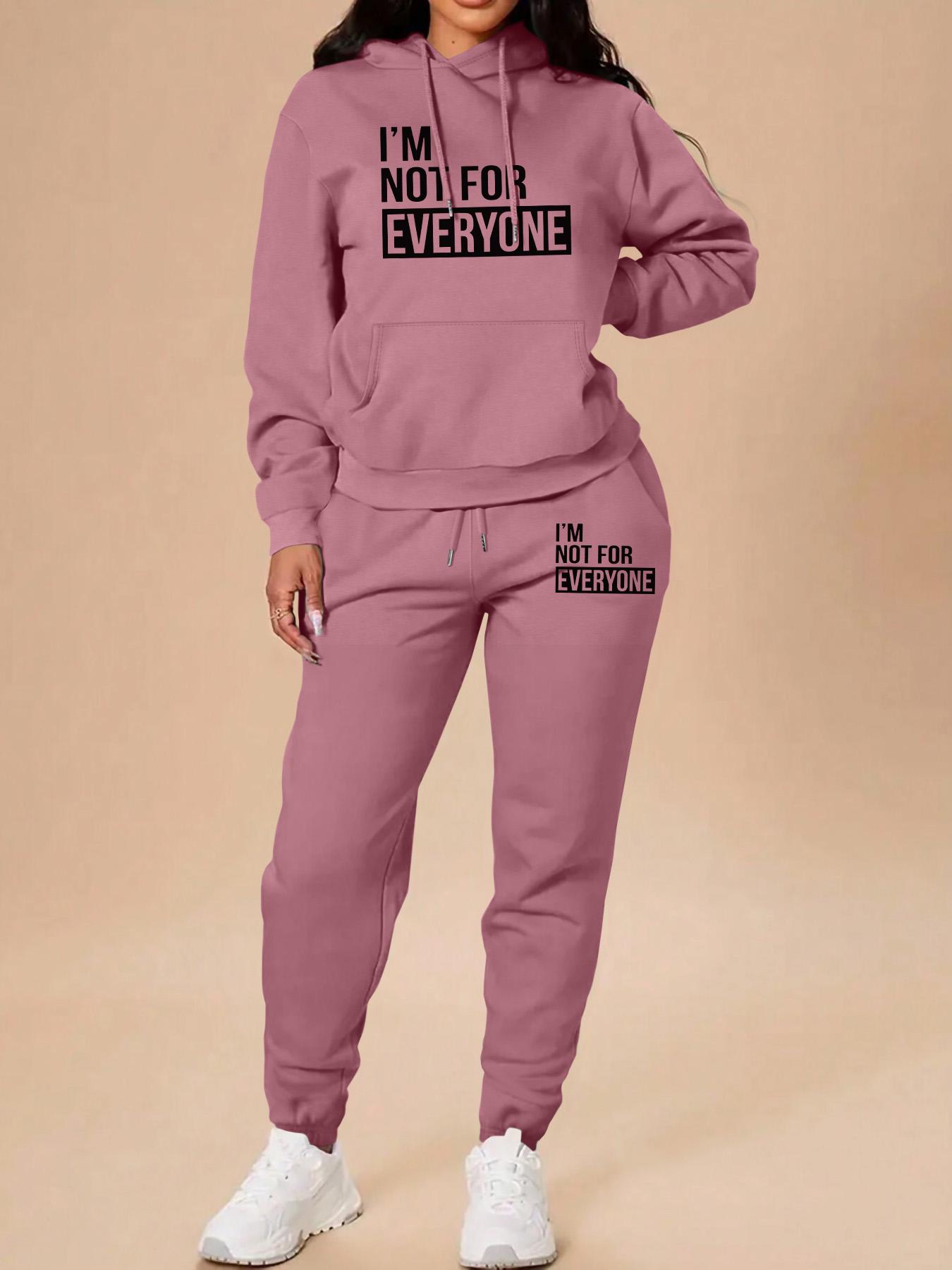 Women's Long Sleeve Hooded Sweatshirt Set, Casual Letter Print, Fall & Winter Fashion, Home & Outdoor Sports, Pocket Design, Sweatsuit Set Outfit
