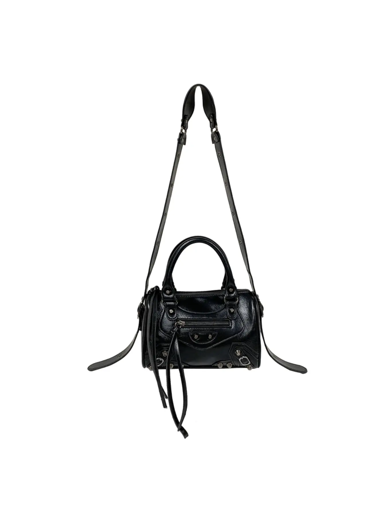 Mini Dark Motorcycle Style Boston Bag for Women, Vintage Chic 