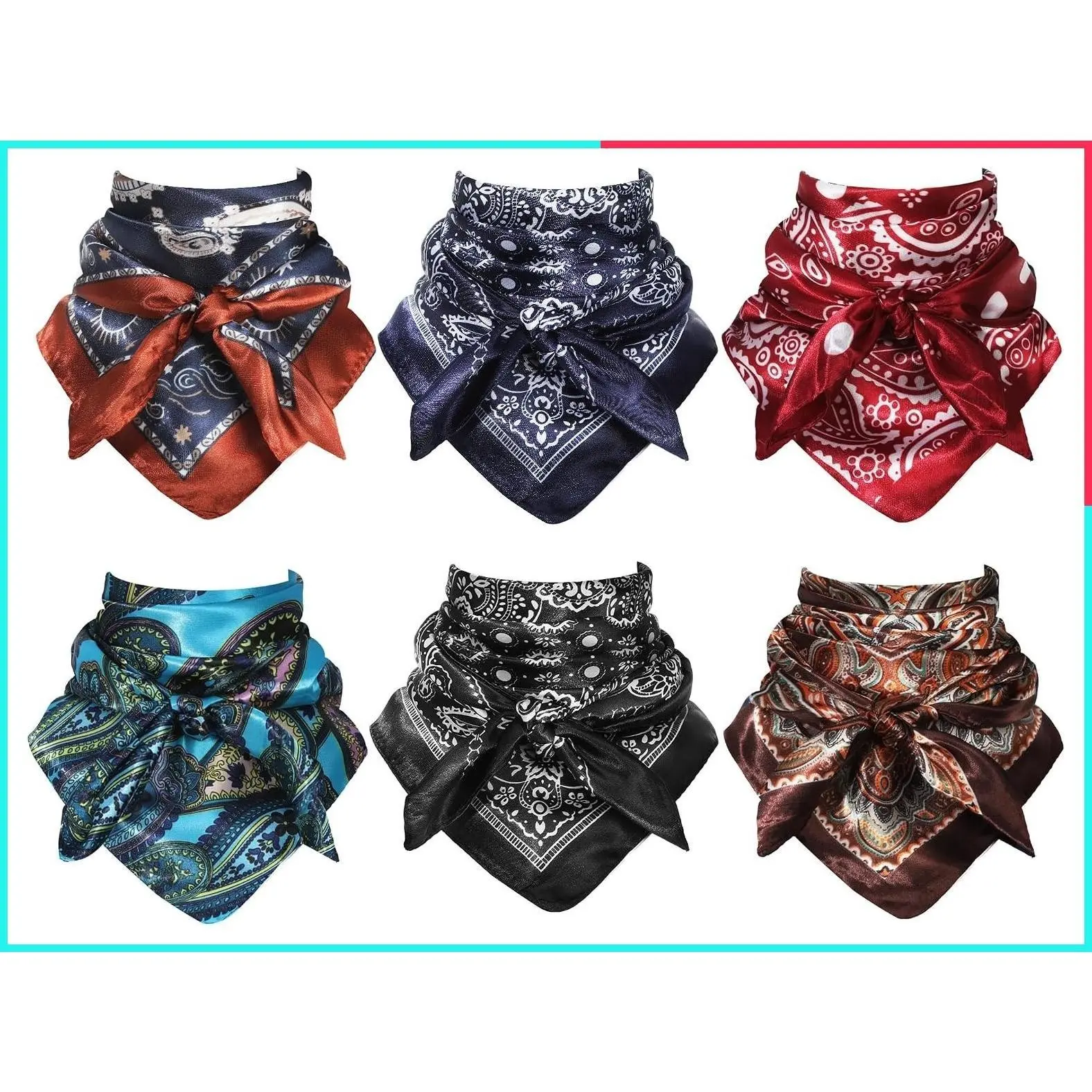 6 Pack 35 Inch Oversized Western Cowboy Wild Rags for Adults - Rancher Neckerchiefs