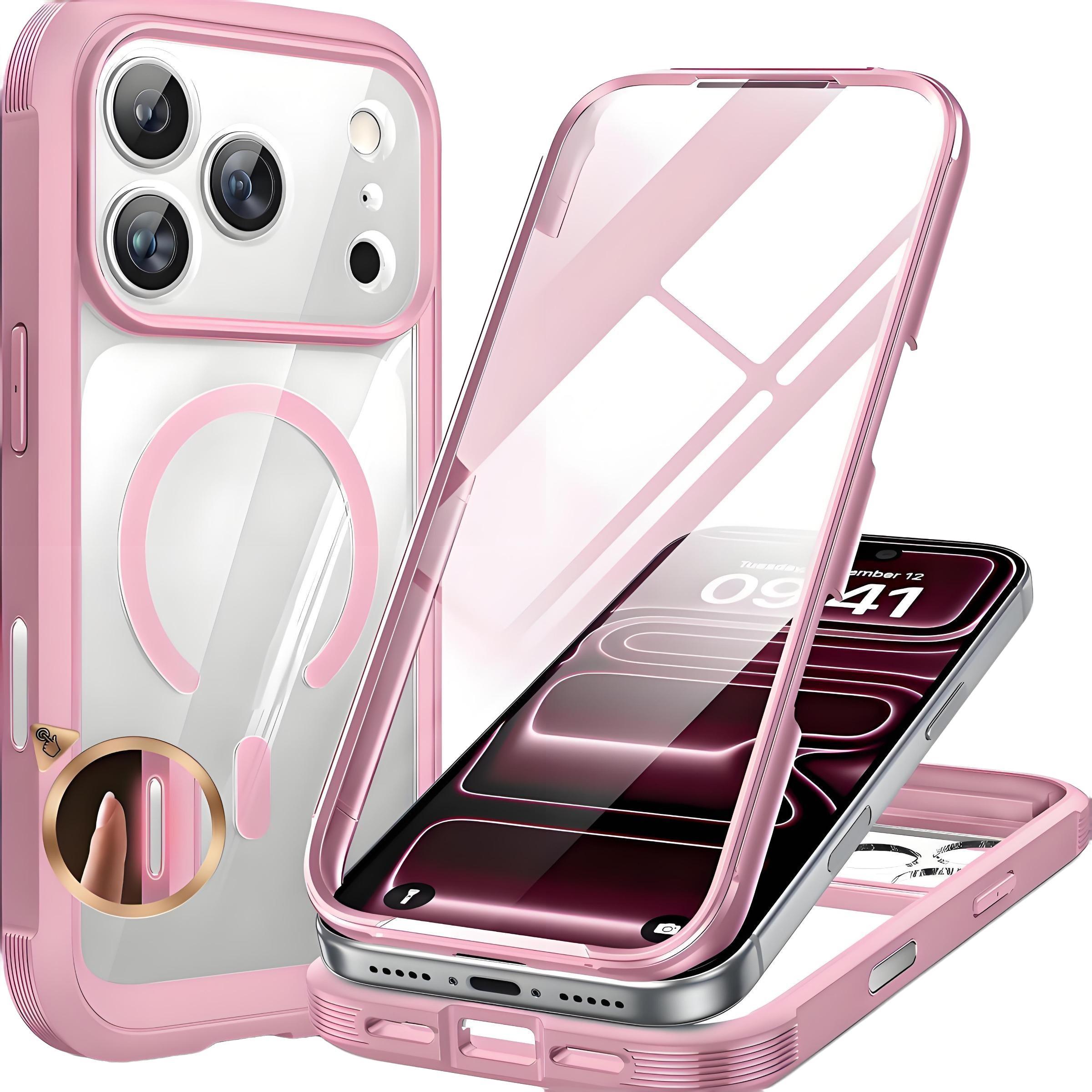 360° Rugged Durable Transparent Case for iPhone 17 Pro Max 16 15 Plus 14 13 12  Magsafe Wireless Military Shockproof Cover with HD Screen Protector TPU Clean Phone Bumper