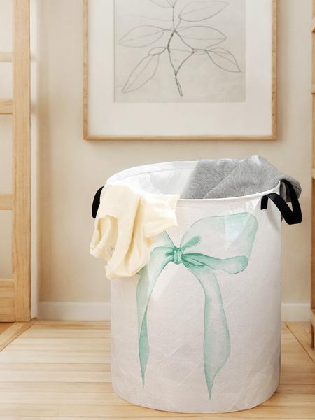 Durable Laundry Basket with Handle, Laundry Hamper, Bow Print Design, Foldable Clothes Storage Bin, Large Capacity Toy Organizer for Home Use
