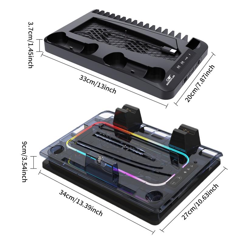 Gaming Console Charging Base, Dual Charging Stand with Earphone Hook, Vertical Cooling Support, Console Accessories for PS5 Controller, Charging Dock Accessories