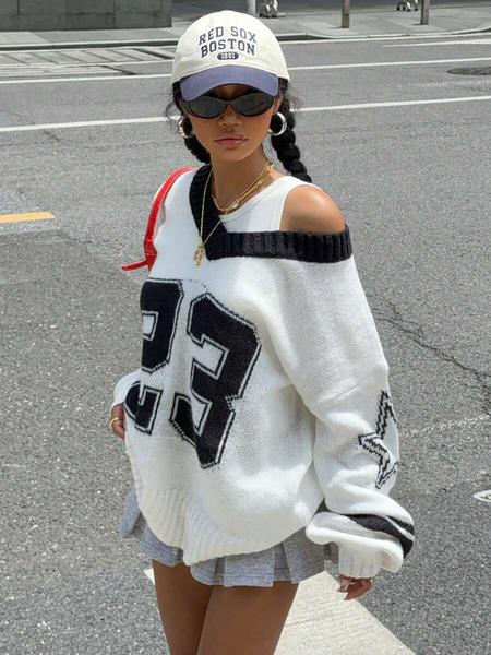 Women's Vintage Figure Print  Sweater, Casual Long Sleeve Jumper for Fall & Winter, Fashion Ladies' Knitwear for Daily Wear, Tops