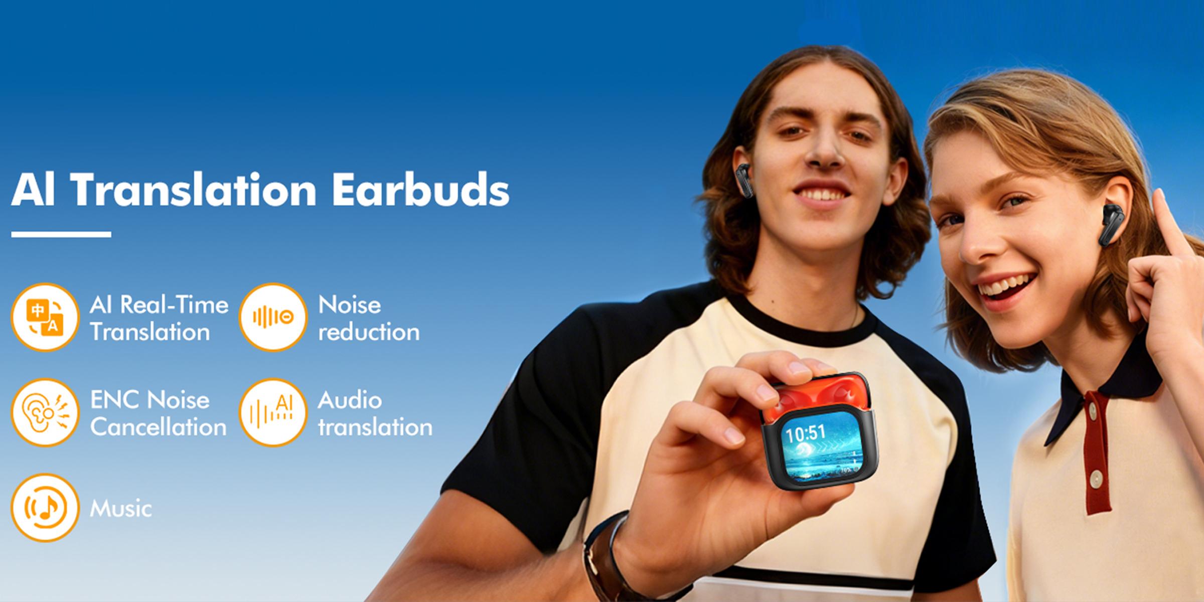 Kncfoeb Electronic In-Ear Wireless Earbuds Headset, Smart Touchscreen Real-Time AI Translation (175 Languages, No Subscription), Bluetooth 5.4 with LED Screen, ANC/ENC Noise Cancelling, 40H Device for Work, Travel